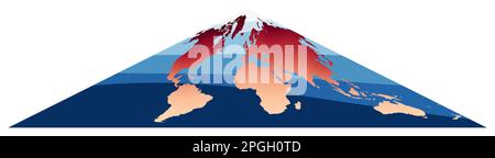 Weltkartenvektor. Kollignon-EQUAL-Area-pseudozylindrische Projektion. Welt in rot-orangen Gradienten auf tiefblauen Ozeanwellen. Saubere Vektordarstellung. Stock Vektor