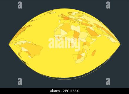 Weltkarte. Retroazimutale Projektion nach Craig. Illustration der futuristischen Welt für Ihre Infografik. Leuchtend gelbe Country-Farben. Stock Vektor