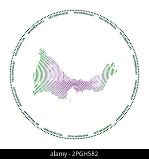 Rundes Providenciales-Logo. Digitale Form von Providenciales im gepunkteten Kreis mit Inselnamen. Techniksymbol der Insel mit verlaufenden Punkten. Stock Vektor