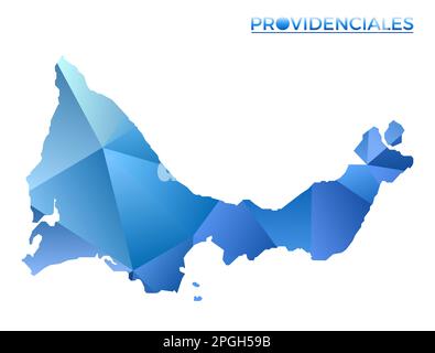 Polygonale Vektor-Providenciales-Map. Lebendige, geometrische Insel in flachem Poly-Stil. Lebendige Illustration für Ihre Infografiken. Stock Vektor