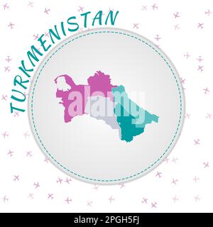 Turkmenistan Kartendesign. Landkarte mit Regionen in Smaragd-Amethyst-Farbpalette. Stock Vektor