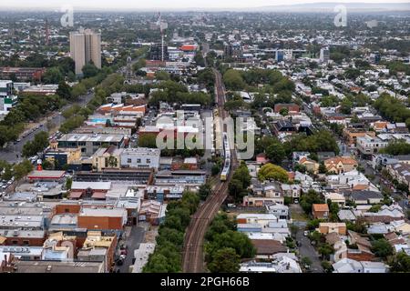 Blick aus der Vogelperspektive auf die Vororte von Melbourne in Victoria, Australien Stockfoto