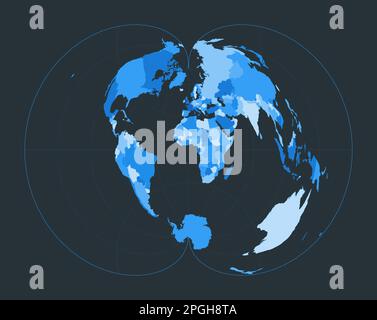 Weltkarte. Amerikanische polykonische Projektion. Illustration der futuristischen Welt für Ihre Infografik. Schöne blaue Farbpalette. Stilvolle Vektorillustration. Stock Vektor