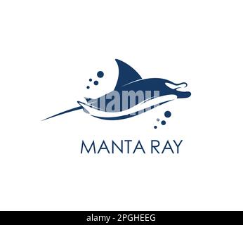 Mantarochen-Tiersymbol, Stachelrochen oder Stachelrochen auf Wellen, Vektorsilhouette. Mantarochen-Symbol für Marinemarke, Yacht-Sportclub-Emblem oder Sea und oc Stock Vektor