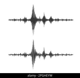 Erdbeben Seismographenwelle, seismische Kurve Erdbeben, Vektorgröße Frequenz. Erdbeben-seismographische Wellenform, Schallamplitude an Stock Vektor