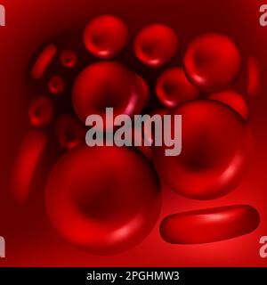 Bewegliche rote Erythrozyten in einer Vene. Vektor 3D Blutzellen Nahaufnahme. Medizinische Lagerbildgebung mit Blutzellen in Bewegung. Stock Vektor