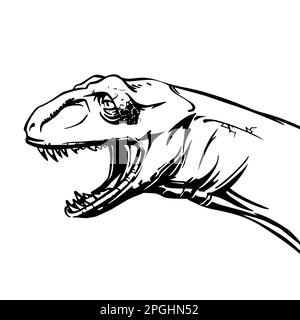 Gezeichneter Dinosaurierkopf auf weißem Hintergrund für Druck und Design isoliert. Vektordarstellung. Stock Vektor