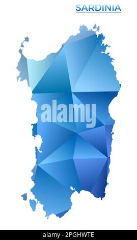 Vektor polygonale Sardinien-Karte. Lebendige, geometrische Insel in flachem Poly-Stil. Trendige Illustration für Ihre Infografiken. Stock Vektor