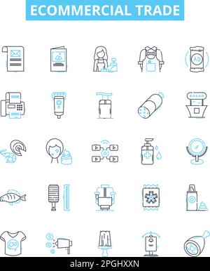 E-Commercial Trade-Vektorliniensymbole festgelegt. ecommerce, Handel, Online, Shopping, Einzelhandel, Marketplace, Commerce Illustration skizzieren Konzeptsymbole und Stock Vektor