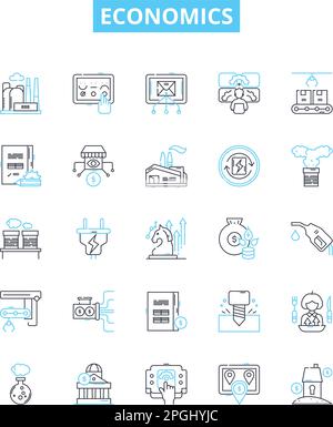 Symbole für ökonomische Vektorlinien festgelegt. Wirtschaft, BIP, Märkte, Handel, Finanzen, Investitionen, Wachstumsdarstellung umreißt Konzeptsymbole und -Zeichen Stock Vektor
