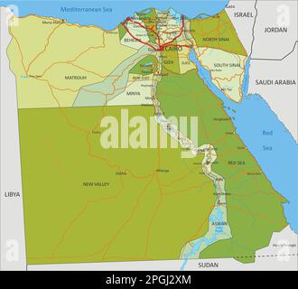 Sehr detaillierte, bearbeitbare politische Karte mit getrennten Schichten. Ägypten. Stock Vektor