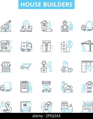 Vektorliniensymbole für Hausbauer eingestellt. Entwickler, Konstrukteure, Heimwerker, Architekten, Auftragnehmer, Planer, Dachdecker-Illustration Konzept Stock Vektor