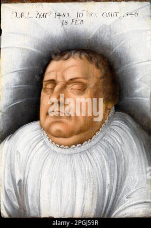 Martin Luther auf seinem Sterbebett, Porträtgemälde eines Studenten von Lucas Cranach, etwa 1600 Stockfoto
