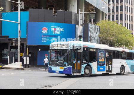 Sydney Eindeckerbus im Stadtzentrum von Sydney, NSW, Australien 2023 Stockfoto