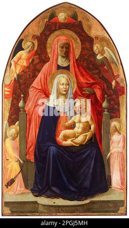 Masolino da Panicale & Masaccio Gemälde, Madonna und Kind mit Saint Anne, Öl auf Platte, 1424-1425 Stockfoto