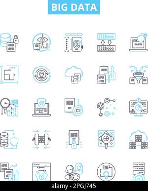 Symbole für Big-Data-Vektorlinien festgelegt. Hadoop, Analysen, Bergbau, Maschinen, Lernen, Lagerung, Darstellung der Infrastruktur umreißt Konzeptsymbole und -Schilder Stock Vektor