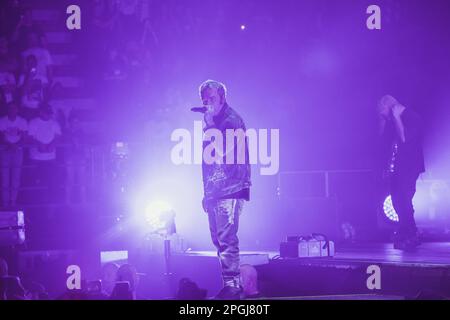 Salmo tritt live in Mailand auf dem Mediolanum Forum auf Stockfoto