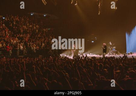 Salmo tritt live in Mailand auf dem Mediolanum Forum auf Stockfoto