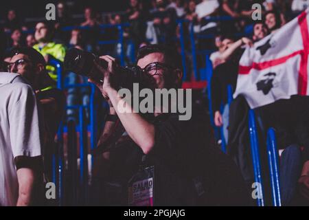Salmo tritt live in Mailand auf dem Mediolanum Forum auf Stockfoto