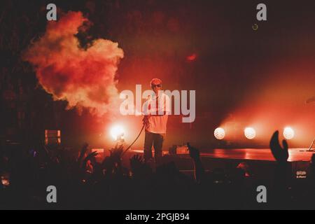 Salmo tritt live in Mailand auf dem Mediolanum Forum auf Stockfoto