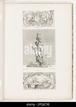Ziertafel mit Granatbrunnen, flankiert von Girlanden und Volutes, pl. 22 in Oeuvre de Juste-Aurèle Meissonnier 1748 von Juste-Aurele Meissonnier Stockfoto