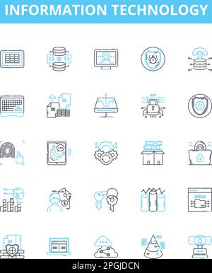 Symbole für Vektorlinien der Informationstechnologie festgelegt. IT, Computer, Software, Netzwerke, Daten, Sicherheit, Automation Illustration umreißt Konzeptsymbole und Stock Vektor