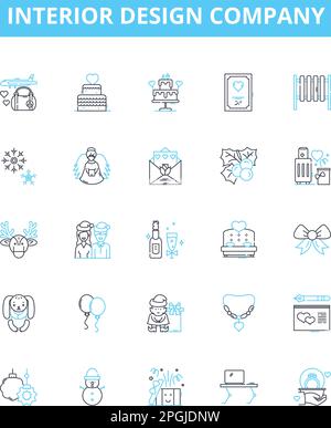 Vektorliniensymbole des Unternehmens für Innenarchitektur gesetzt. Innenraum, Design, Firma, Dekorateur, Architekt, Stil, Beratung, Modellkonzept Stock Vektor