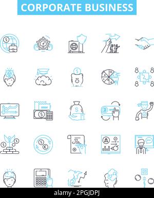 Symbole für Unternehmensvektorlinien festgelegt. Firma, Geschäft, Unternehmen, Management, Organisation, Profit, Industries Illustration Konzept Stock Vektor