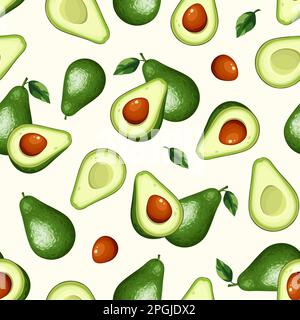Nahtloses Muster mit Avocadofrüchten auf weißem Hintergrund. Vektordarstellung Stock Vektor