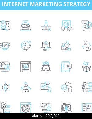 Vektorlinien-Symbole für die Internet-Marketingstrategie gesetzt. SEO, Pay-per-Click, Social, Content, E-Mail, Analytik, Konzeptdarstellung für Affiliate Stock Vektor