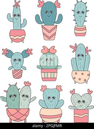 Cactus Kawaii Set Stock Vektor