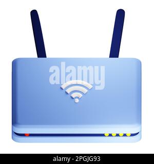 3D-Darstellung des modernen WLAN-Routers von oben. Übertragung von Kommunikationssignalen im Apartment- und Büronetzwerk. realistische ISO-Darstellung Stockfoto