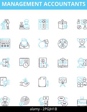 Vektorliniensymbole für Verwaltungsbuchhalter festgelegt. Management, Buchhalter, CFO, Finanzen, Controlling, Prüfer und Analysten stellen das Konzept dar Stock Vektor