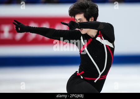 Saitama, Japan. 23. März 2023. Jin Boyang aus China tritt am 23. März 2023 bei der ISU World Figure Skating Championships in der Saitama Super Arena in Saitama, Japan, während des Herrenkurvenprogramms an. Kredit: Zhang Xiaoyu/Xinhua/Alamy Live News Stockfoto