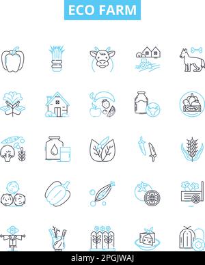 Symbole für Vektorlinien des Eco-Betriebs eingestellt. Ecofarm, Nachhaltig, Landwirtschaft, Grün, Bio, Natürlich, die Darstellung des Ernteguts umreißt Symbole und Zeichen des Konzepts Stock Vektor