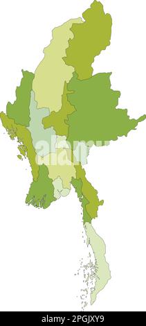 Sehr detaillierte, bearbeitbare politische Karte mit getrennten Schichten. Myanmar. Stock Vektor