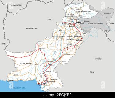 Hochdetaillierte Roadmap für Pakistan mit Kennzeichnung. Stock Vektor