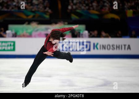 Saitama, Japan. 23. März 2023. UNO Shoma of Japan tritt während des Herrenkurses bei der ISU World Figure Skating Championships in der Saitama Super Arena in Saitama, Japan, am 23. März 2023 auf. Kredit: Pablo Morano/Xinhua/Alamy Live News Stockfoto