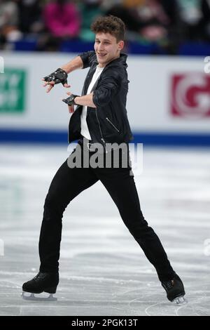 Saitama, Japan. 23. März 2023. Lukas Britschgi aus der Schweiz tritt während des Herrenkurzes bei der ISU World Figure Skating Championships in der Saitama Super Arena in Saitama, Japan, am 23. März 2023 auf. Kredit: Zhang Xiaoyu/Xinhua/Alamy Live News Stockfoto