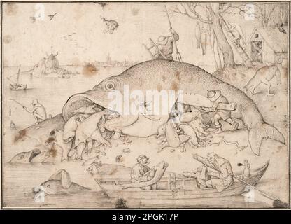 Der große Fisch frisst den kleinen Fisch 1556 von Pieter Bruegel dem Ältesten Stockfoto