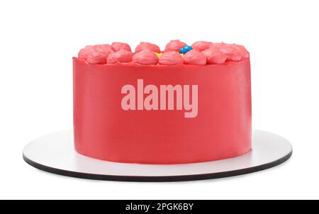 Süßer Bento-Kuchen mit leckerer Sahne, isoliert auf Weiß Stockfoto