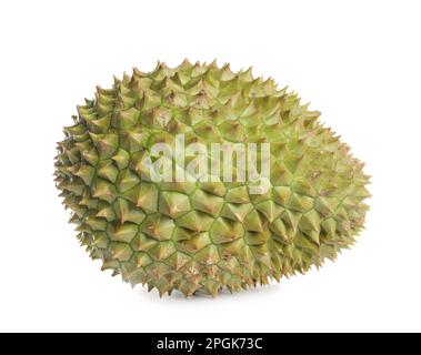 Eine ganze reife Durianfrucht, isoliert auf weiß Stockfoto