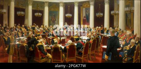 Feierliche Sitzung des Staatsrats am 7. Mai 1901 zur Urteilsbekundung seiner Stiftung 1903 durch Ilya Repin Stockfoto