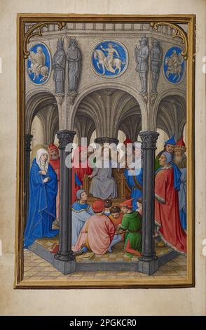 Der Streit im Tempel um 1525 - 1530 Uhr von Simon Bening Stockfoto