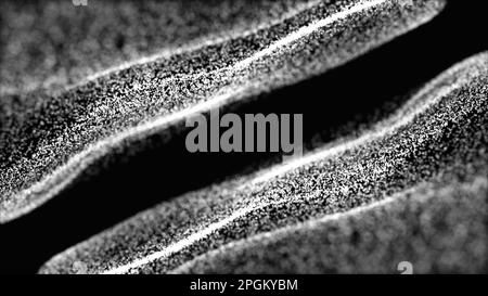 Abstrakter trapcode mir weiße Punkte Welle isoliert auf schwarzem Hintergrund. Abstrakter gelber Hintergrund 3D Wellenlinien fließende Partikel glatte Kurve Stockfoto