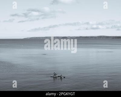 Paddelboarders at Castle Beach, Falmouth, Cornwall, England, Großbritannien, GB. Stockfoto