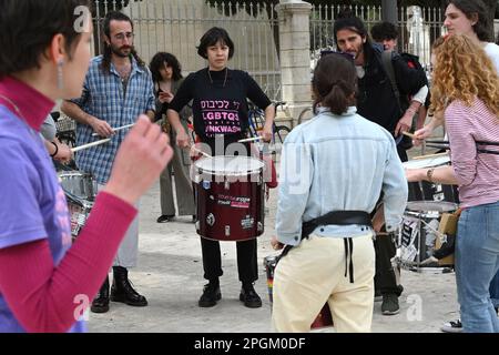 Jerusalem, Israel. 23. März 2023. Am Donnerstag, dem 23. März 2023 in Jerusalem, protestieren die Israelis gegen die Demokratie und gegen die Justizreformen von Ministerpräsident Benjamin Netanjahu. Foto von Debbie Hill/ Kredit: UPI/Alamy Live News Stockfoto