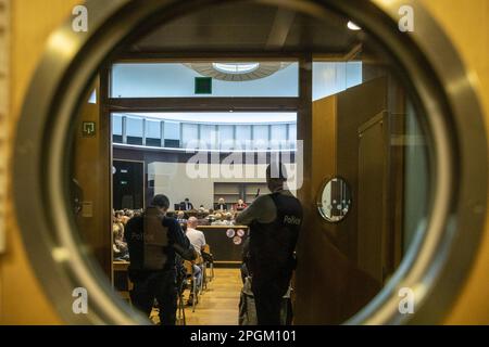 Mons, Belgien. 23. März 2023. Abbildung zeigt die Verfassungssitzung der Jury bei dem assizes-Prozess von Goffin wegen des Todes seiner Frau Eliane Abrassart, vor dem Assizes Court der Provinz Hennegau am Donnerstag, den 23. März 2023 in Mons. Der 76-jährige Goffin wird des Mordes an seiner Frau am 27. April 2019 in Ham-sur-Heure-Nalinnes beschuldigt. BELGA FOTO HATIM KAGHAT Kredit: Belga News Agency/Alamy Live News Stockfoto