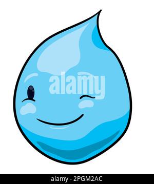 Isolierter blauer Wassertropfen isoliert mit blinkender Stirn im Cartoon-Stil und Umrissen. Stock Vektor