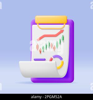 3D Zwischenablage, Papierbogen mit Kreisdiagramm Stock Vektor